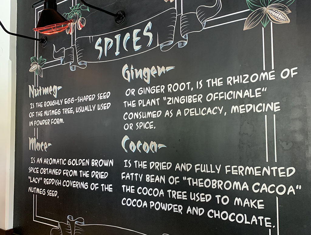 A little Information at Spices Restaurant at Sandals Grenada on a chalk board