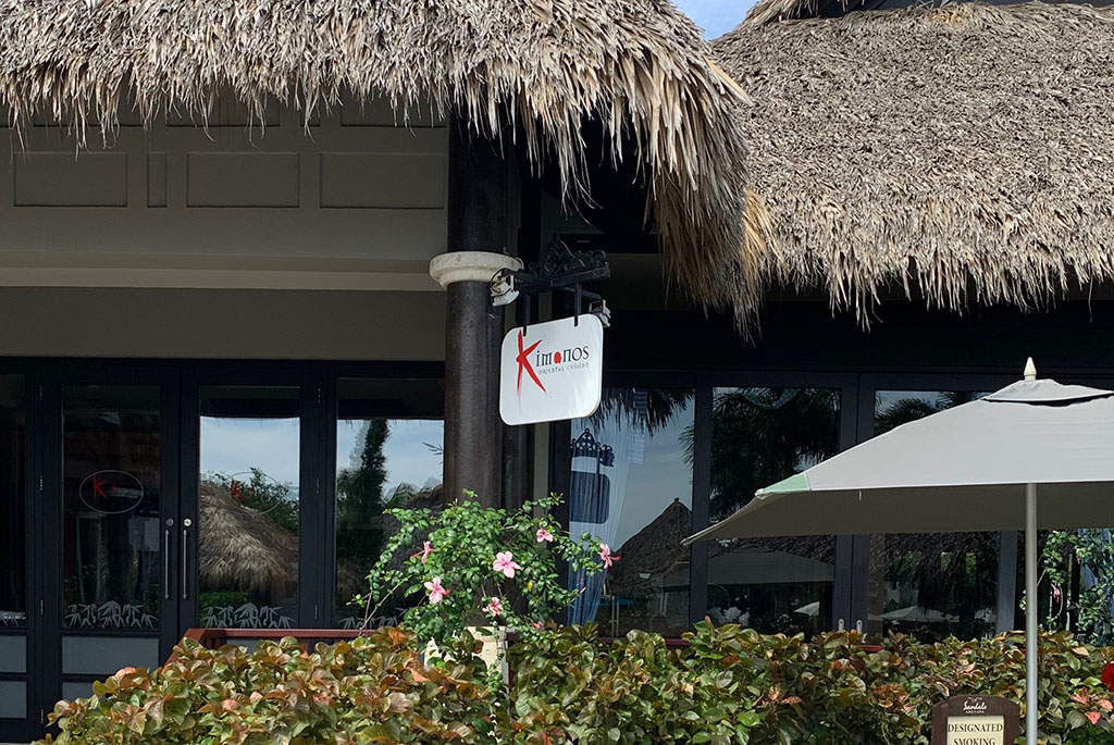 Sign outside of Kimonos Restaurant at Sandals Grenada
