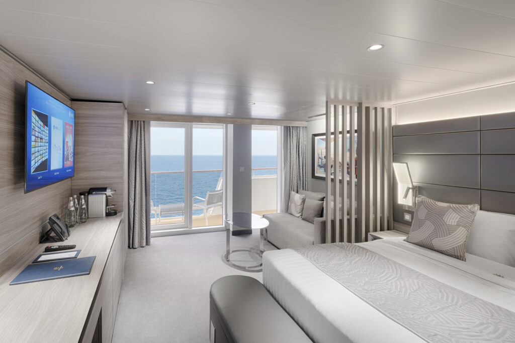 MSC Yacht Club experience YC1 deluxe suite with modern luxury design and private balcony (this is onboard the MSC World America)